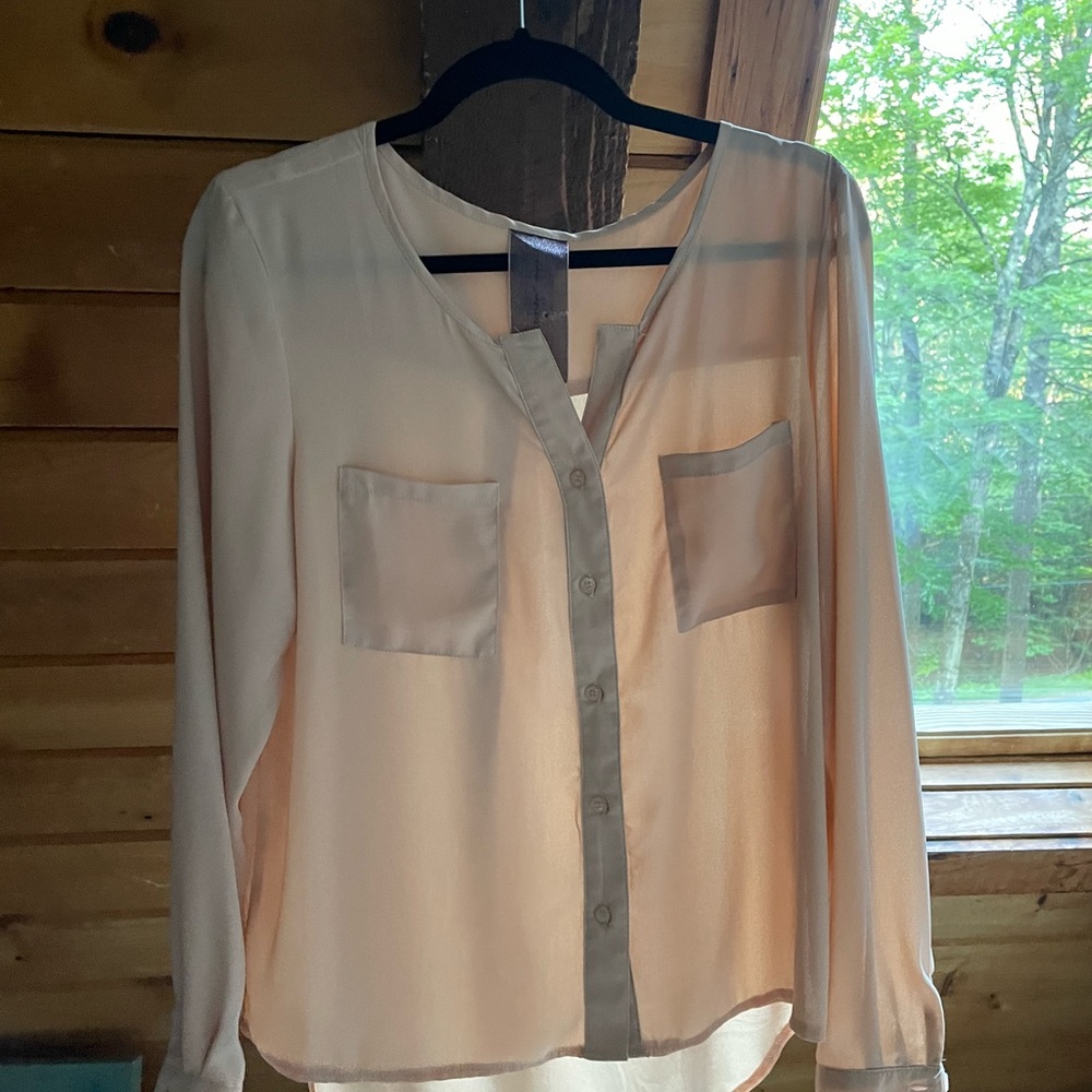 Simple Elegance Neutral Button Down Blouse - image 4